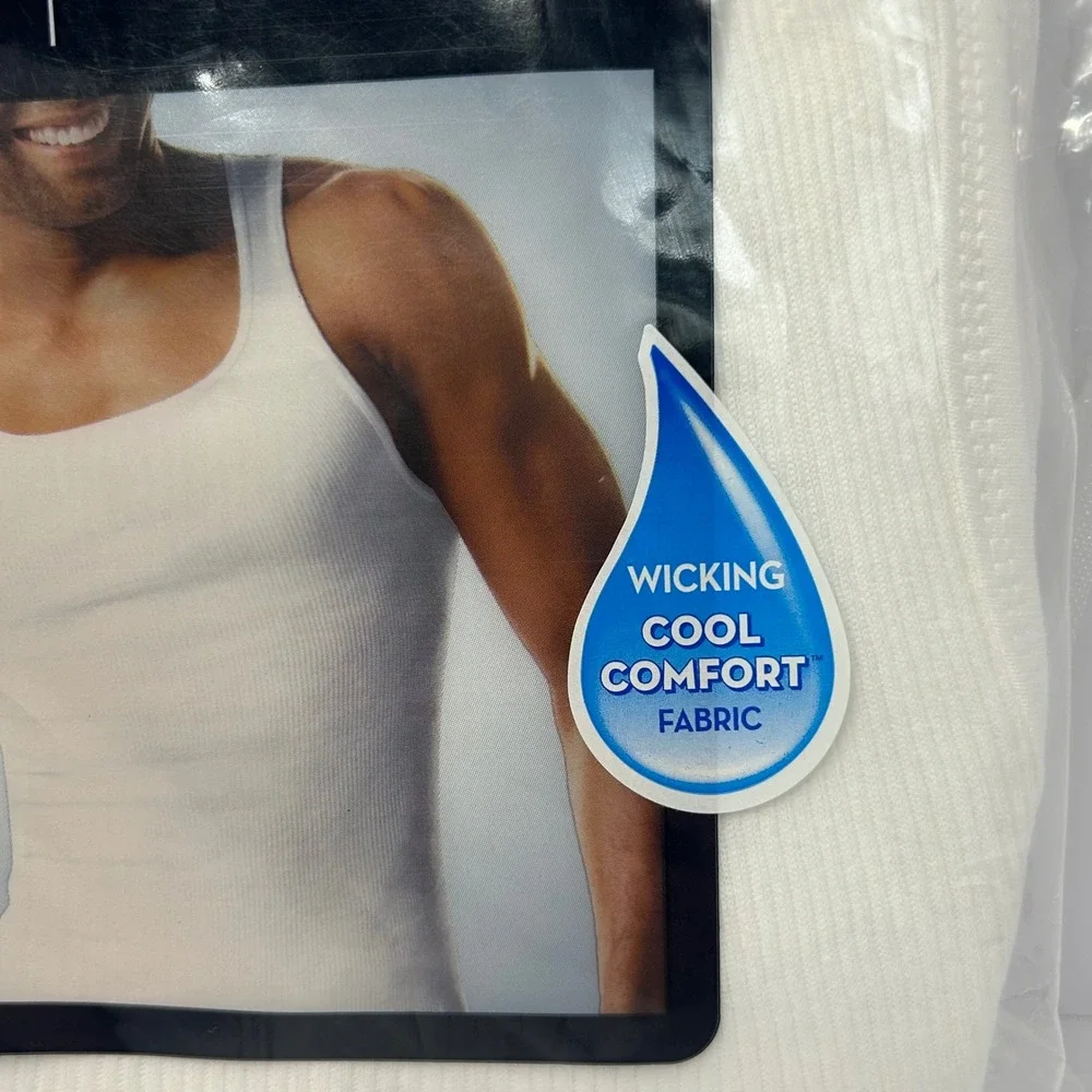 Hanes Mens 4-Pack Tagless Tank Tops White Comfort Soft Cotton Size M New